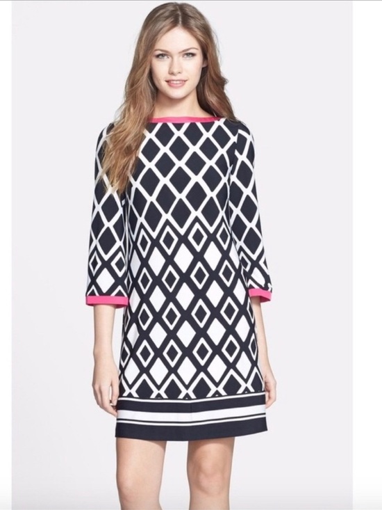 Dresses & Skirts - Eliza J. Black/White/Pink Geometric Print Shift Dress Size 10